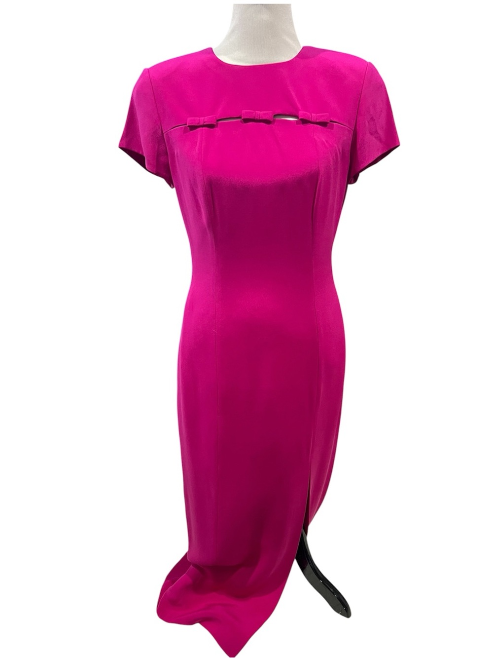 Adrianna Papell Vintage Silk Pink Short Sleeve Bow Accent Dress Size 8